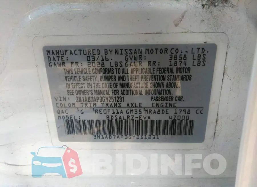 3N1AB7AP3GY251231 Photo# 9
