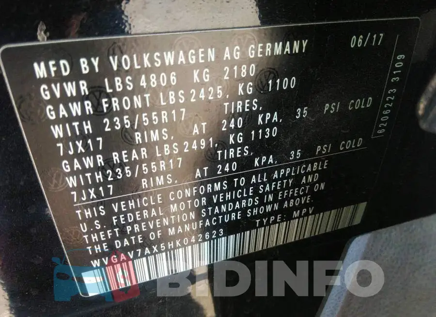 WVGAV7AX5HK042623 Photo# 9