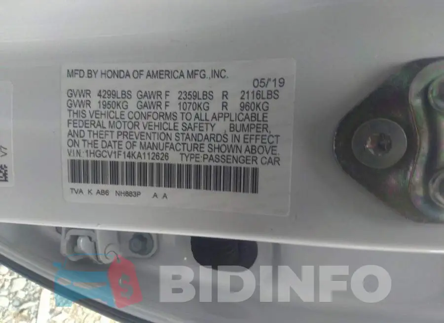 1HGCV1F14KA112626 Photo# 9