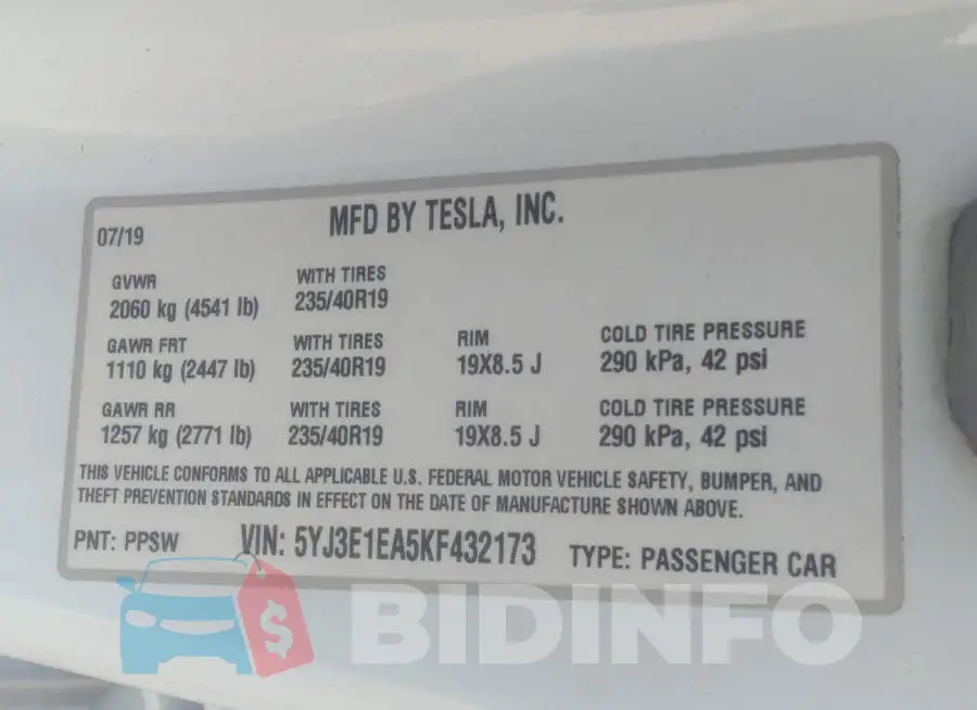 5YJ3E1EA5KF432173 Photo# 9