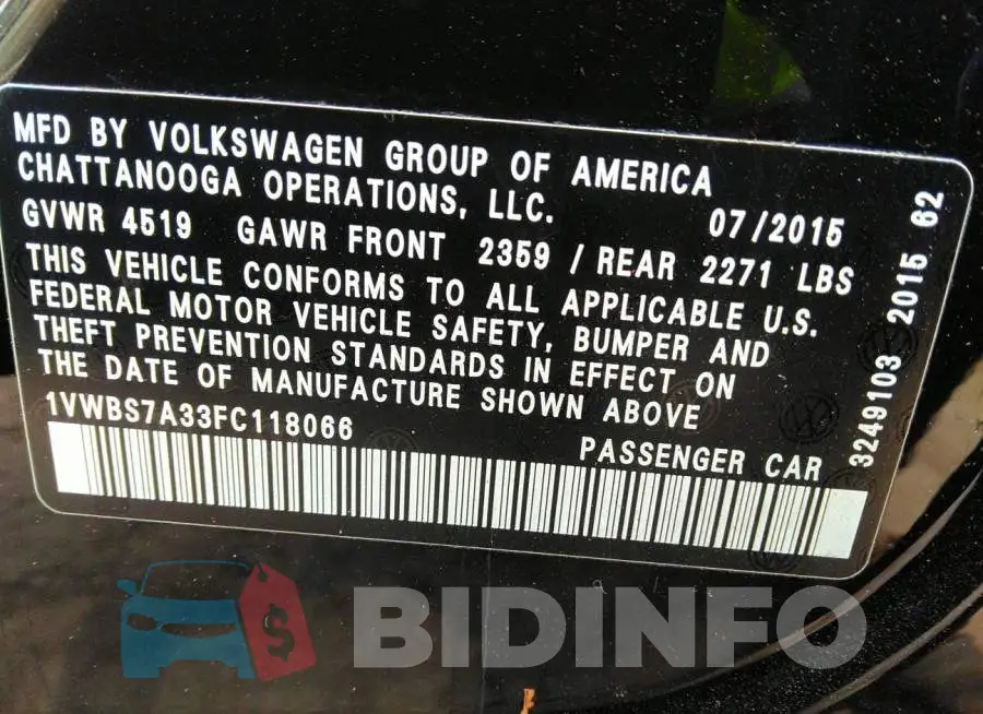 1VWBS7A33FC118066 Photo# 9