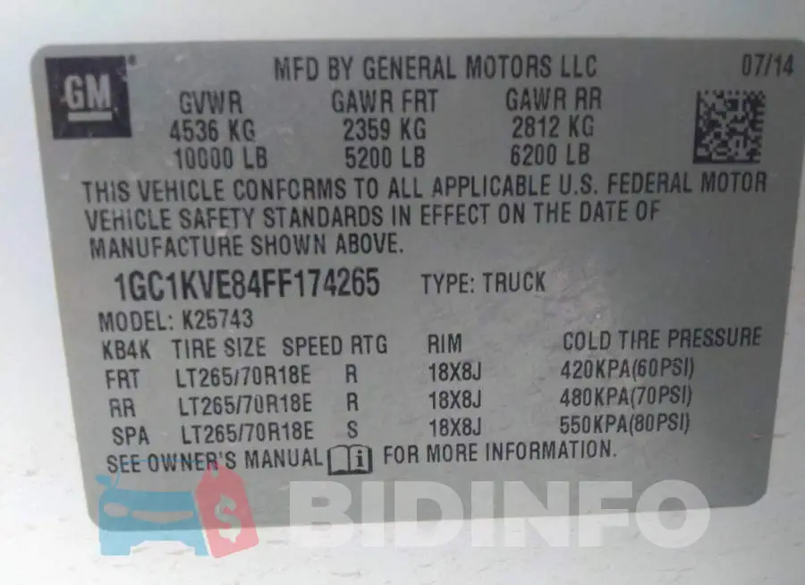 1GC1KVE84FF174265 Photo# 9