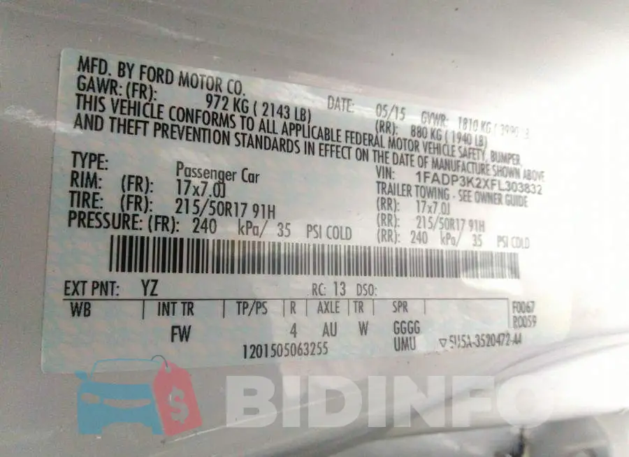 1FADP3K2XFL303832 Photo# 9