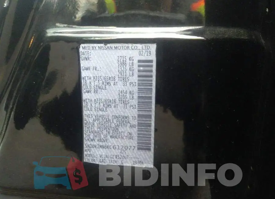 5N1DR2MN6KC612077 Photo# 9