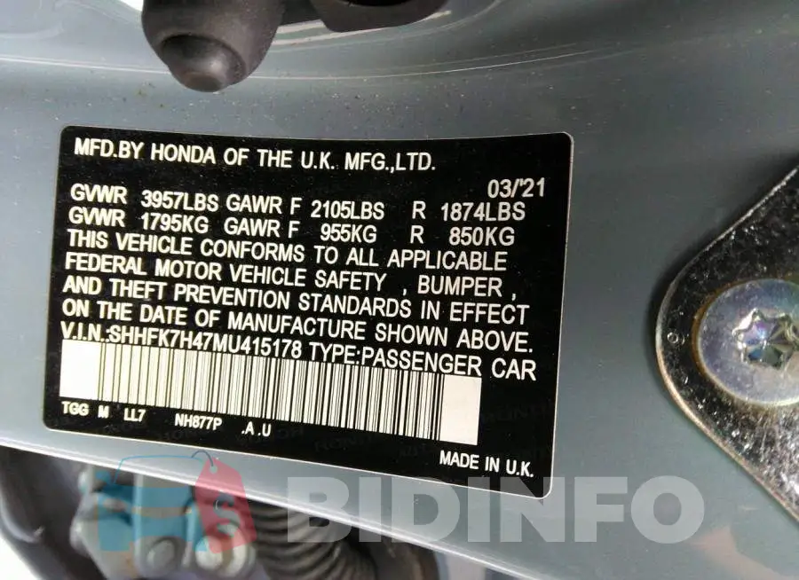 SHHFK7H47MU415178 Photo# 9