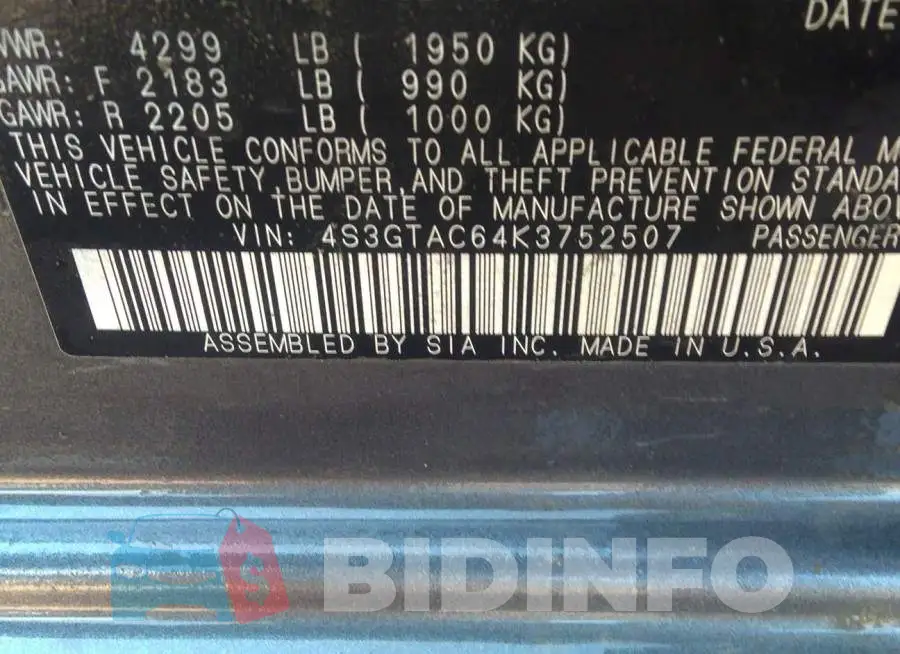 4S3GTAC64K3752507 Photo# 9