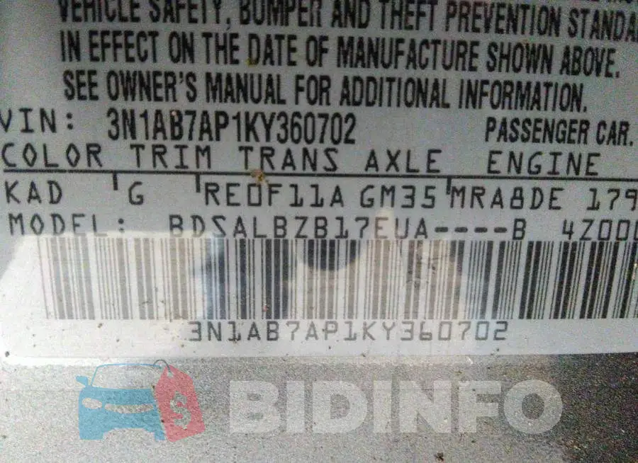 3N1AB7AP1KY360702 Photo# 9