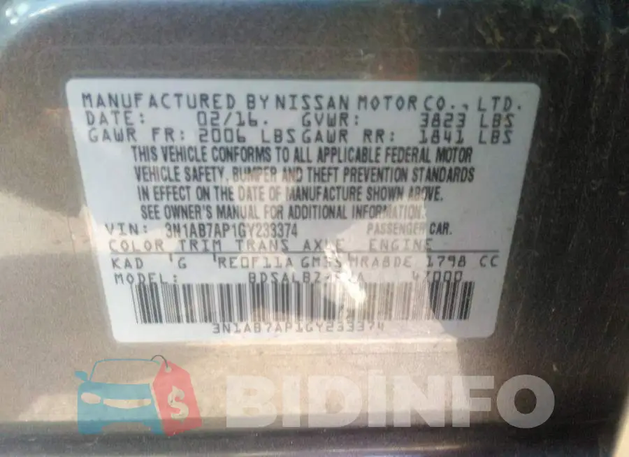 3N1AB7AP1GY233374 Photo# 9