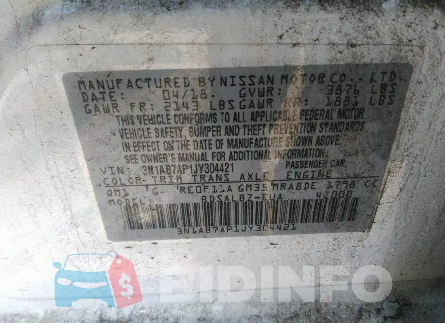 3N1AB7AP1JY304421 Photo# 9