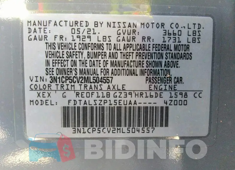 3N1CP5CV2ML504557 Photo# 9