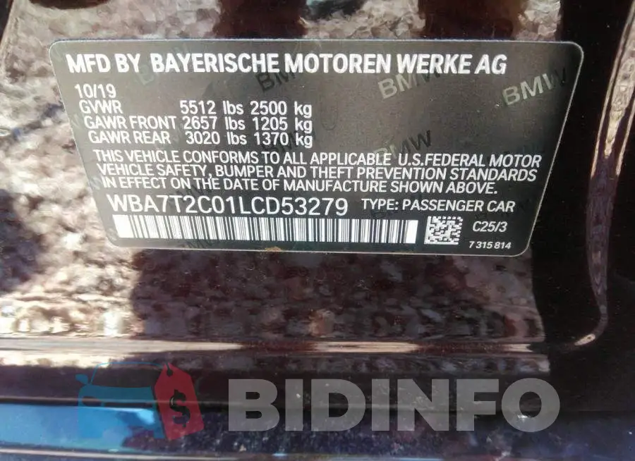WBA7T2C01LCD53279 Photo# 9