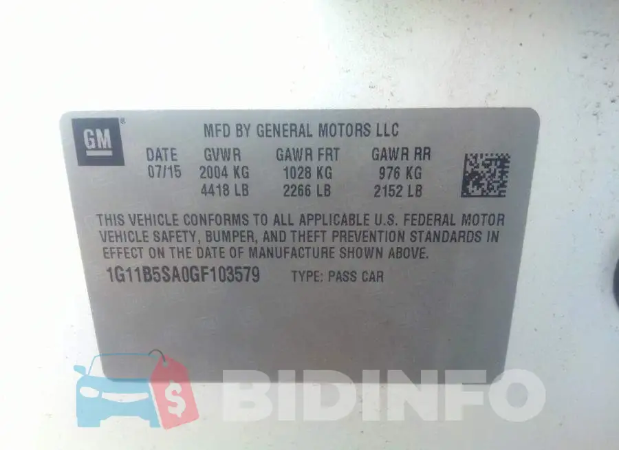1G11B5SA0GF103579 Photo# 9