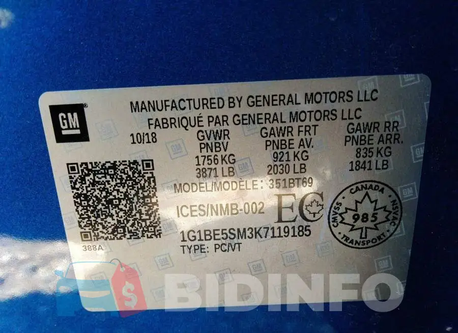 1G1BE5SM3K7119185 Photo# 9