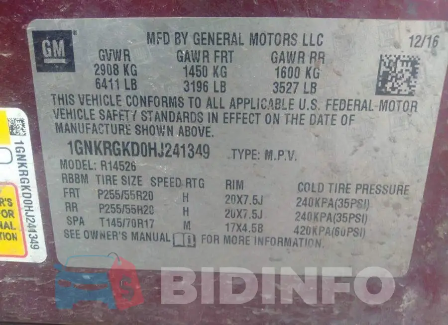 1GNKRGKD0HJ241349 Photo# 9