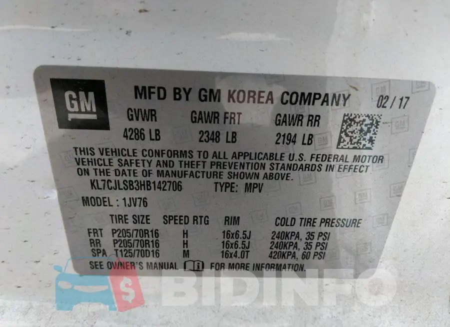 KL7CJLSB3HB142706 Photo# 9