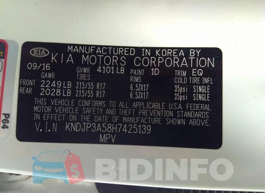 KNDJP3A58H7425139 Photo# 9