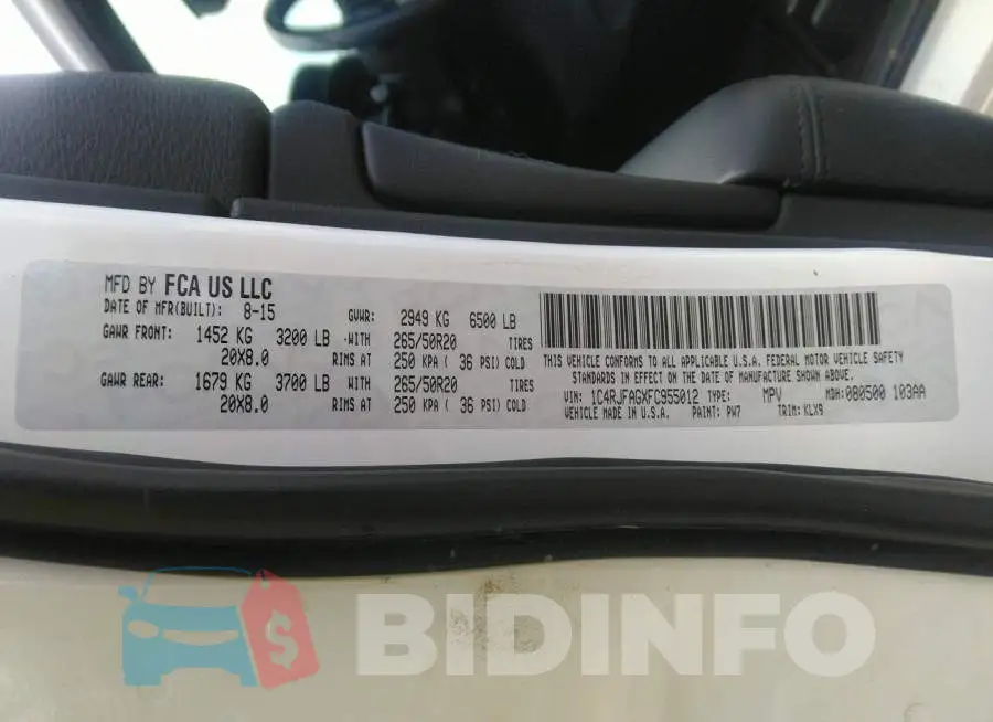 1C4RJFAGXFC955012 Photo# 9