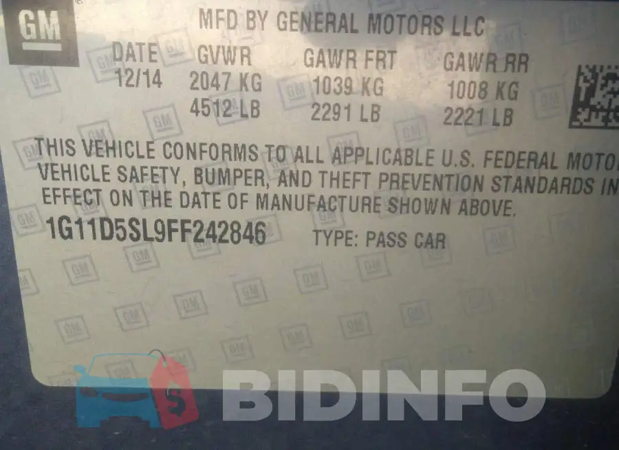 1G11D5SL9FF242846 Photo# 9