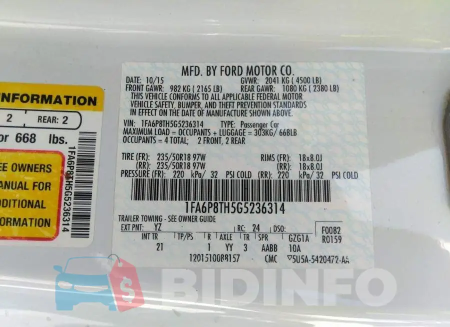1FA6P8TH5G5236314 Photo# 9