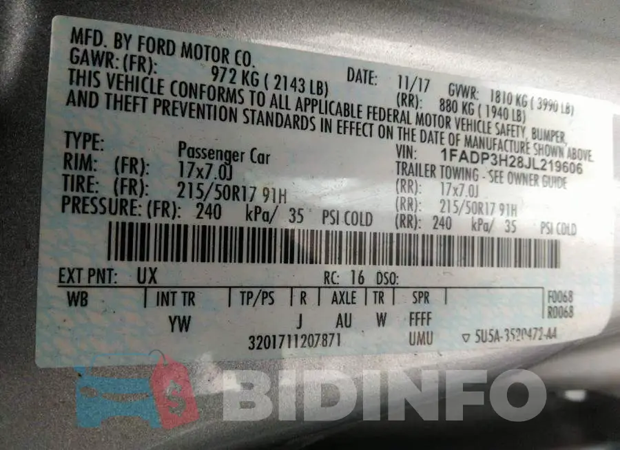 1FADP3H28JL219606 Photo# 9 1FADP3H28JL219606 Photo# 9