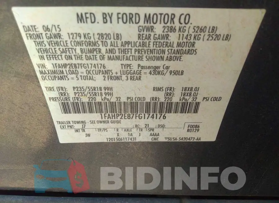1FAHP2E87FG174176 Photo# 9