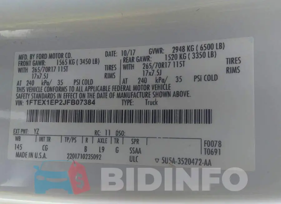 1FTEX1EP2JFB07384 Photo# 9