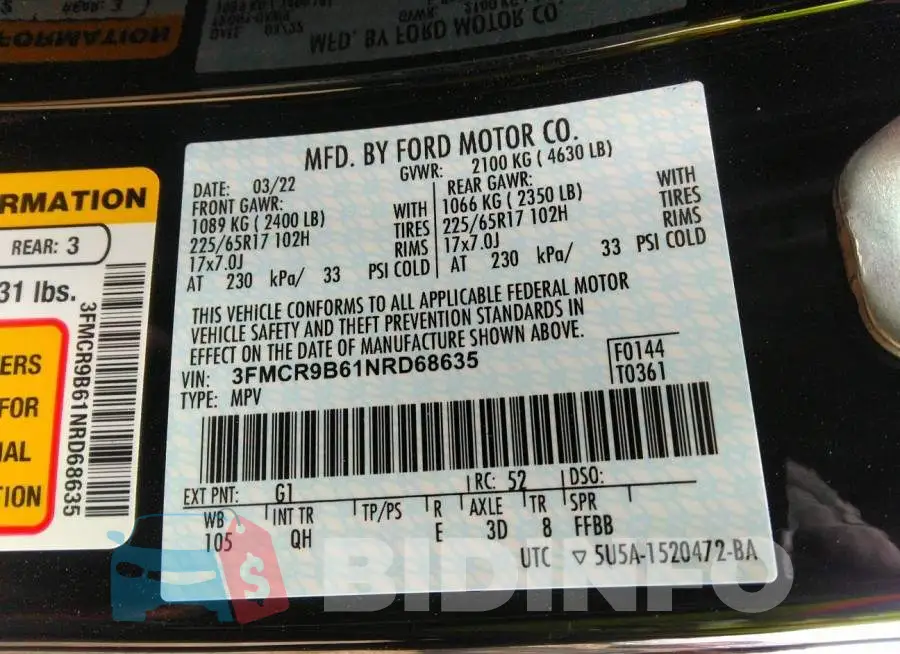 3FMCR9B61NRD68635 Photo# 9