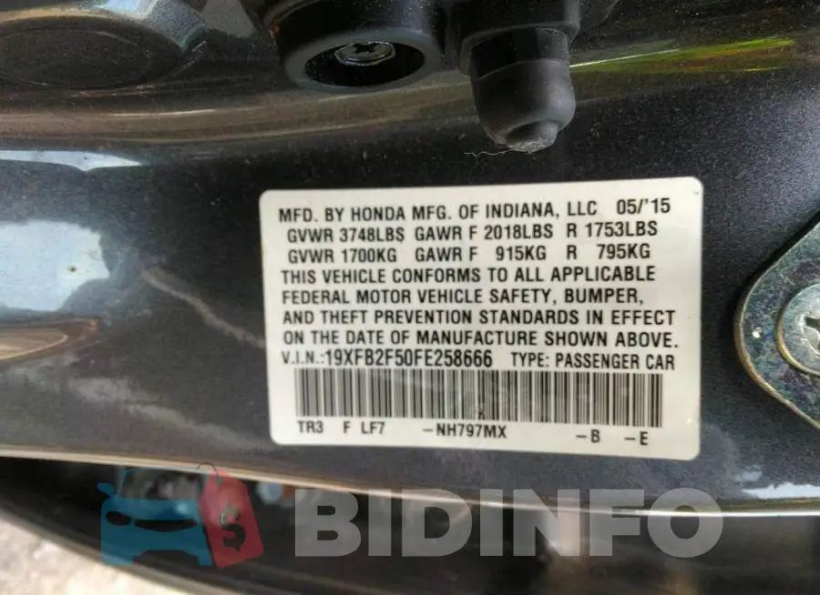 19XFB2F50FE258666 Photo# 9