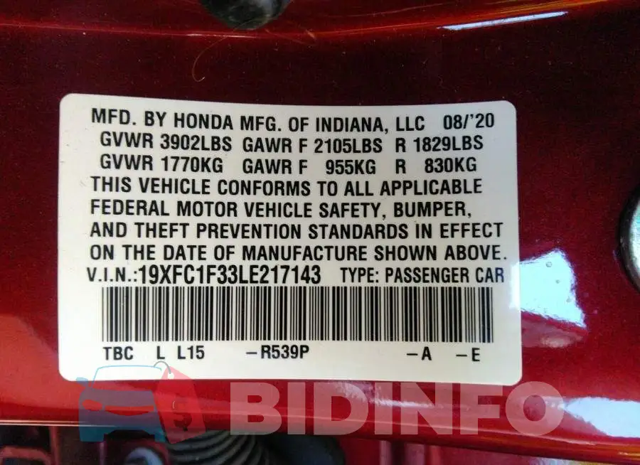 19XFC1F33LE217143 Photo# 9