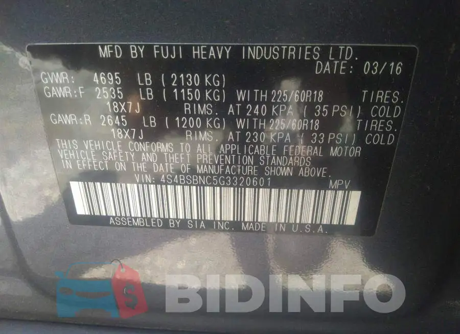 4S4BSBNC5G3320601 Photo# 9