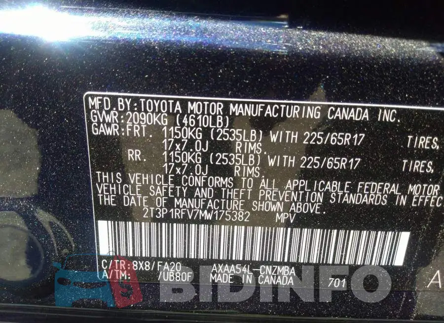 2T3P1RFV7MW175382 Photo# 9