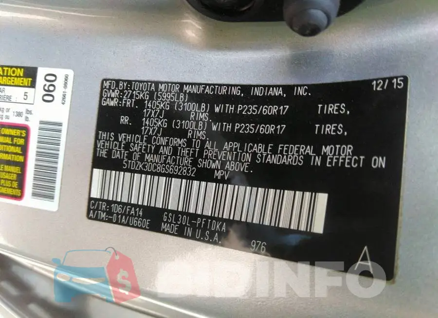 5TDZK3DC8GS692832 Photo# 9