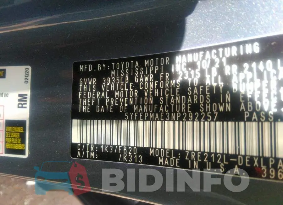 5YFEPMAE3NP292257 Photo# 9