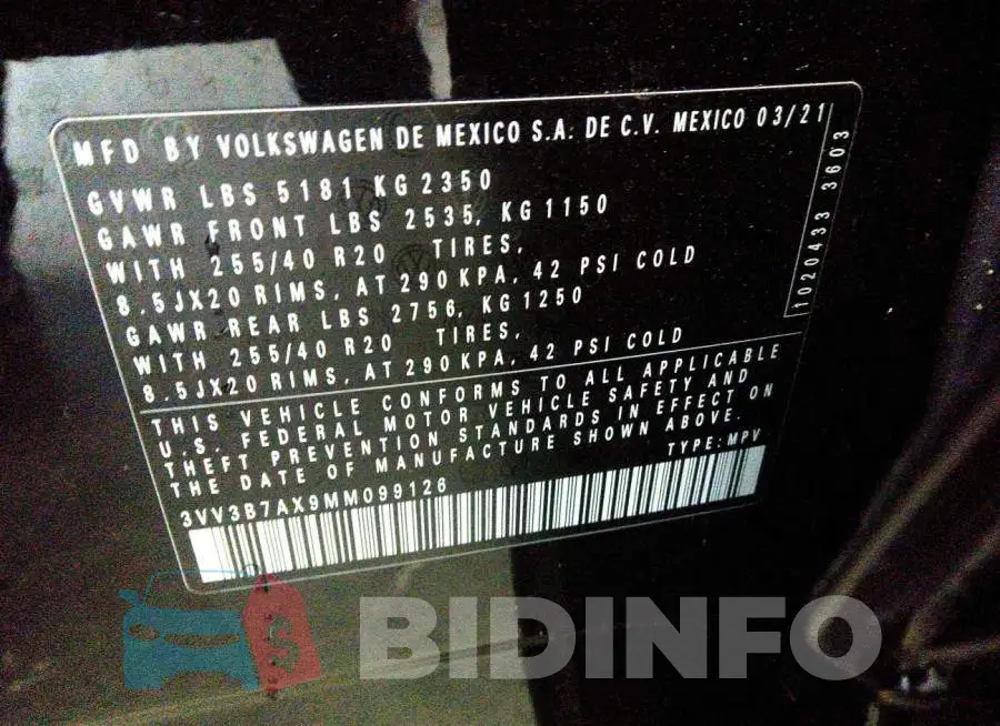 3VV3B7AX9MM099126 Photo# 9