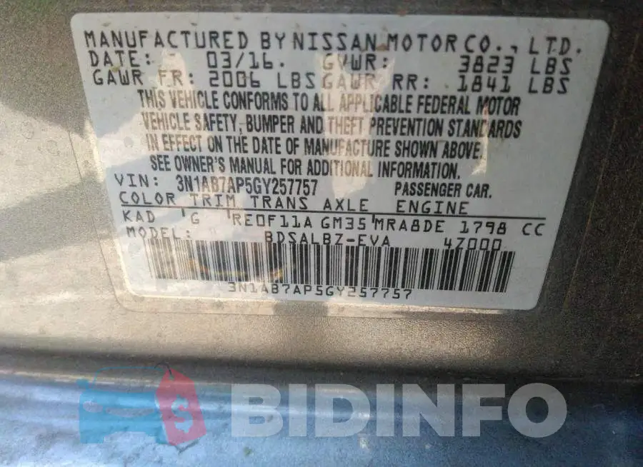 3N1AB7AP5GY257757 Photo# 9
