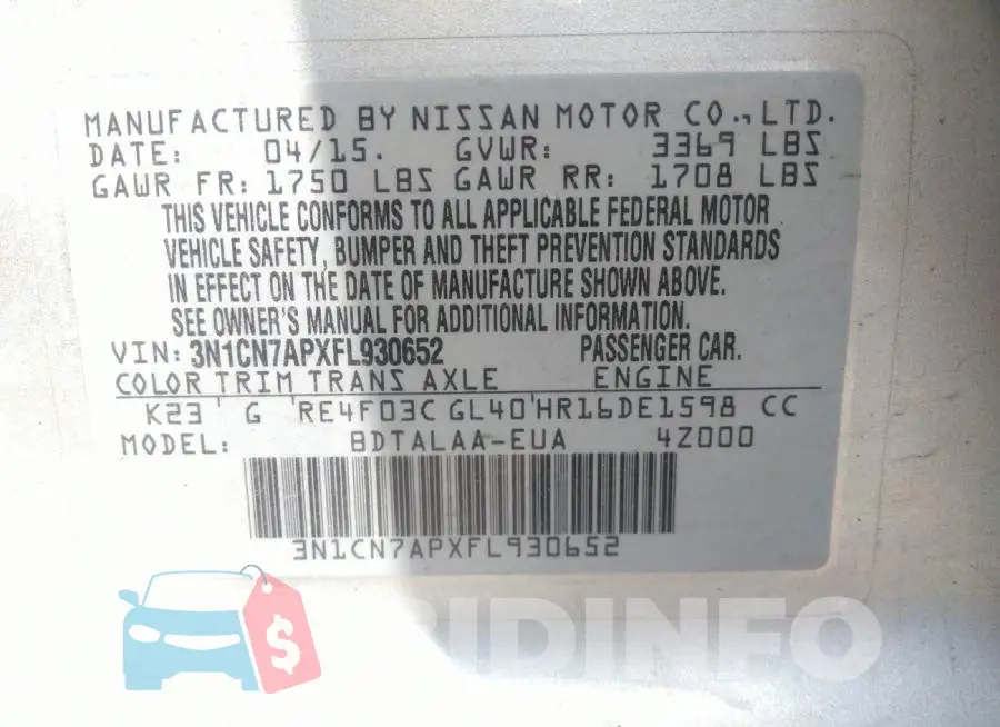 3N1CN7APXFL930652 Photo# 9