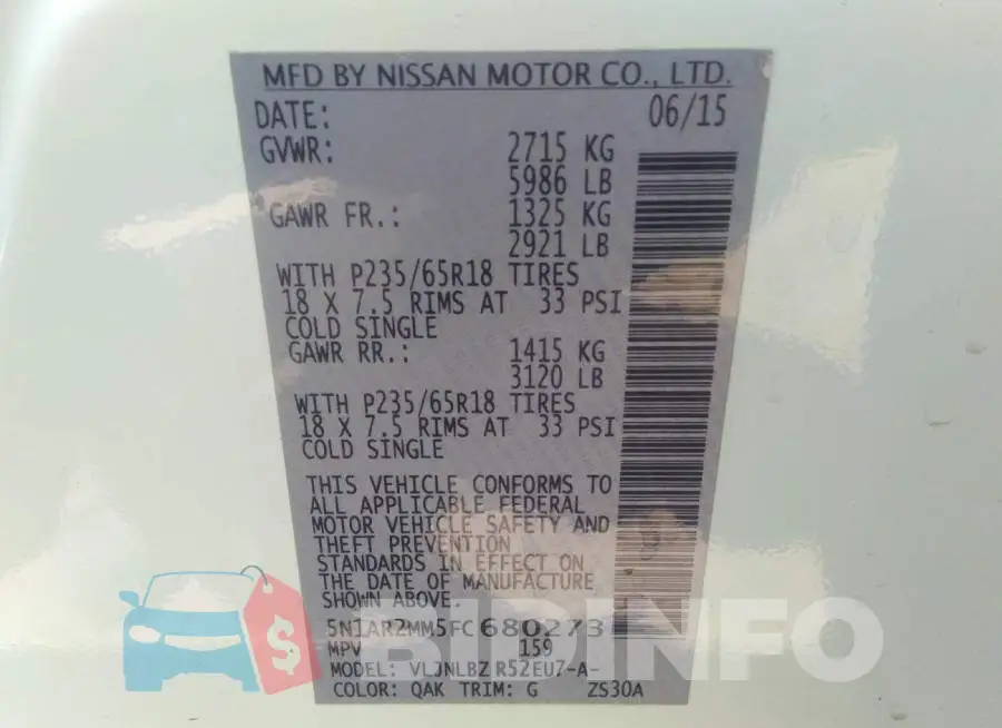 5N1AR2MM5FC680273 Photo# 9