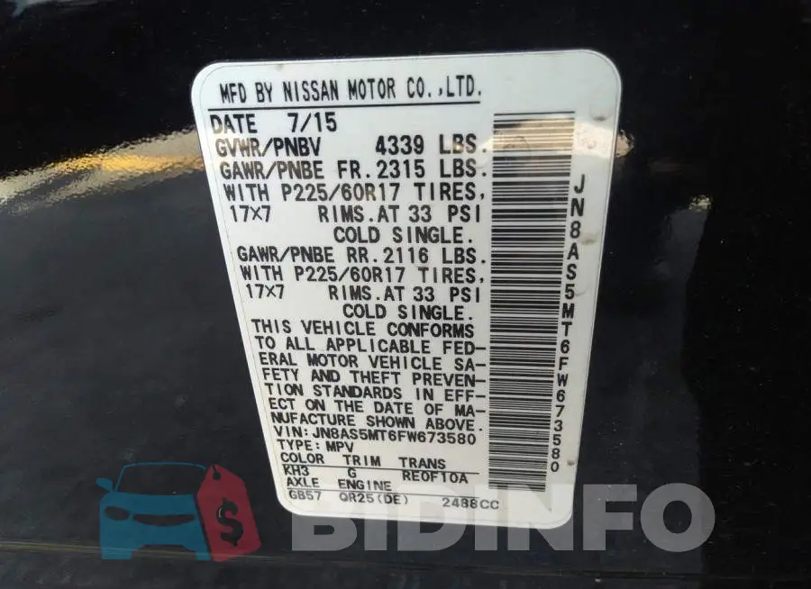 JN8AS5MT6FW673580 Photo# 9