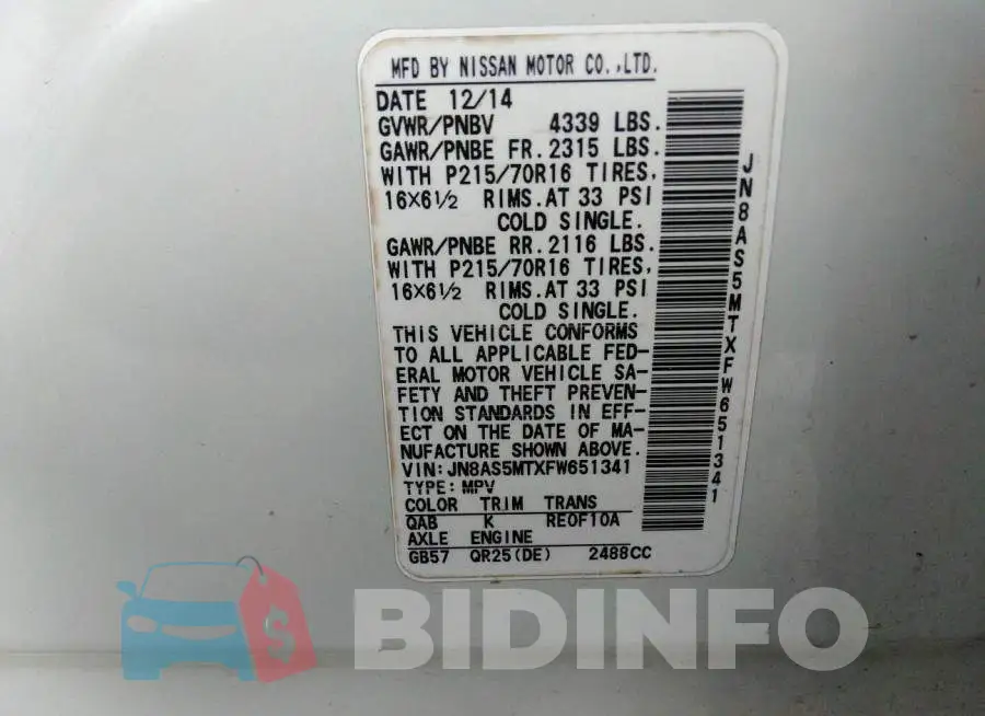 JN8AS5MTXFW651341 Photo# 9