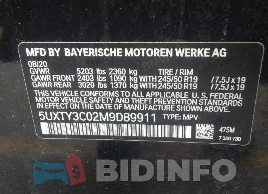 5UXTY3C02M9D89911 Photo# 9