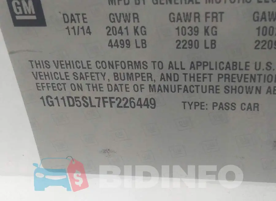 1G11D5SL7FF226449 Photo# 9