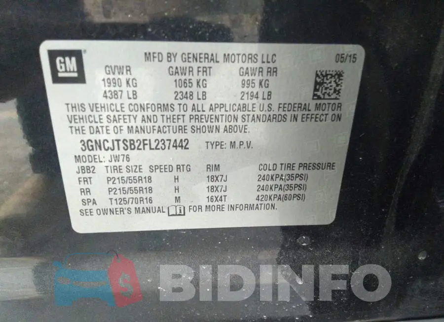 3GNCJTSB2FL237442 Photo# 9
