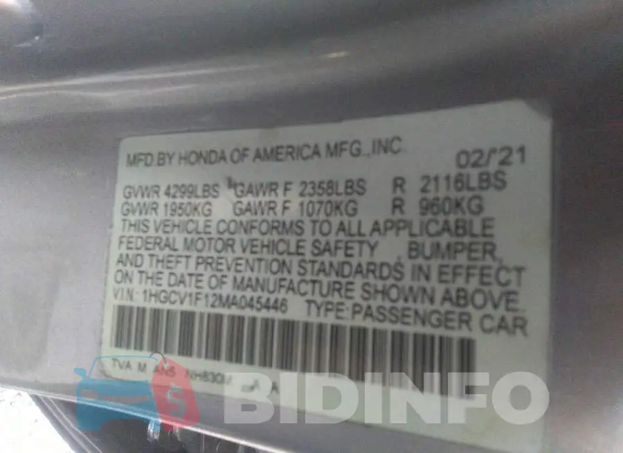 1HGCV1F12MA045446 Photo# 9
