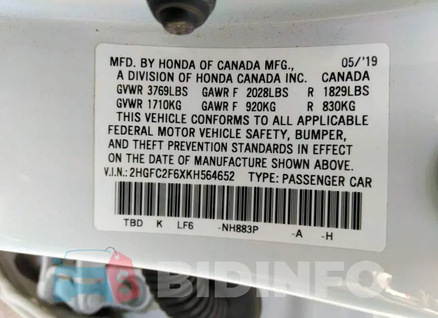 2HGFC2F6XKH564652 Photo# 9