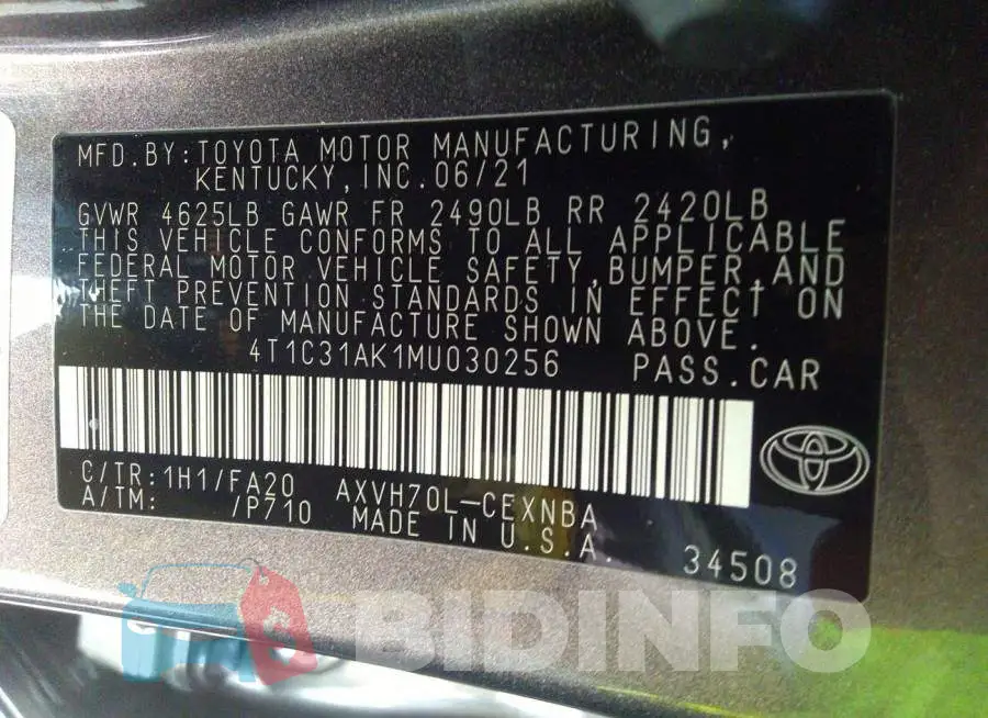 4T1C31AK1MU030256 Photo# 9