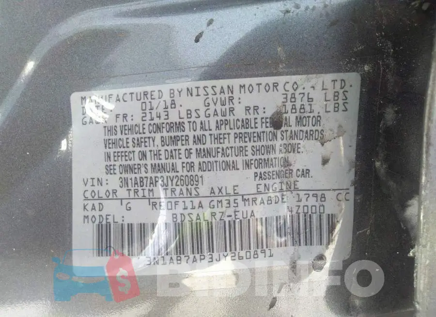 3N1AB7AP3JY260891 Photo# 9