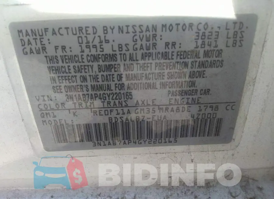 3N1AB7AP4GY220165 Photo# 9