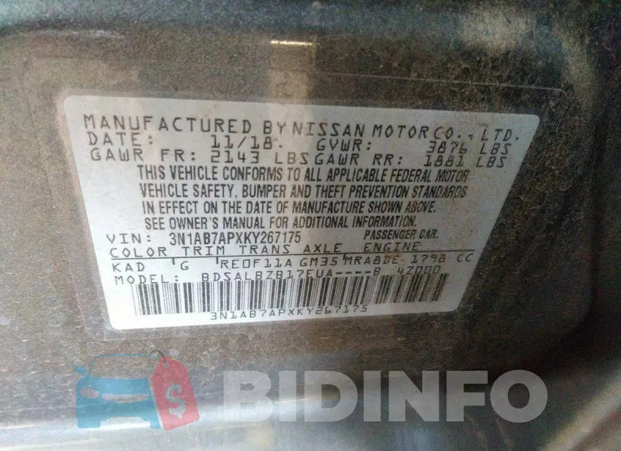 3N1AB7APXKY267175 Photo# 9