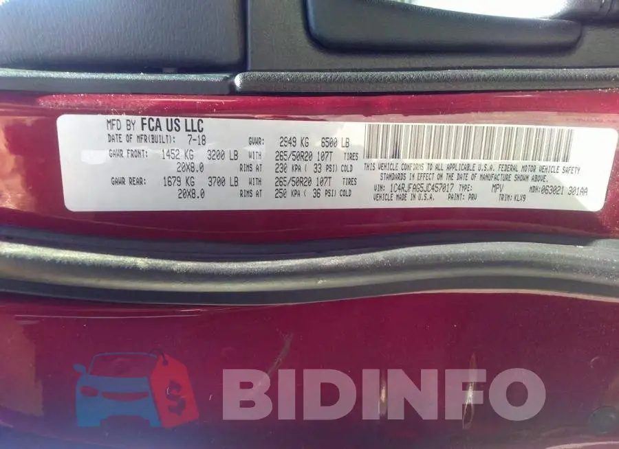 1C4RJFAG5JC457017 Photo# 9