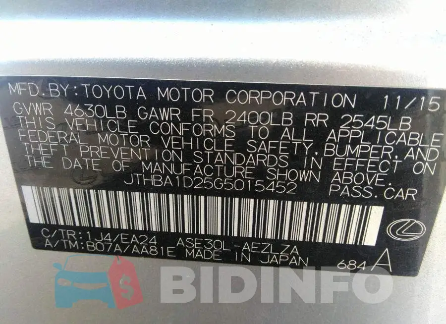 JTHBA1D25G5015452 Photo# 9